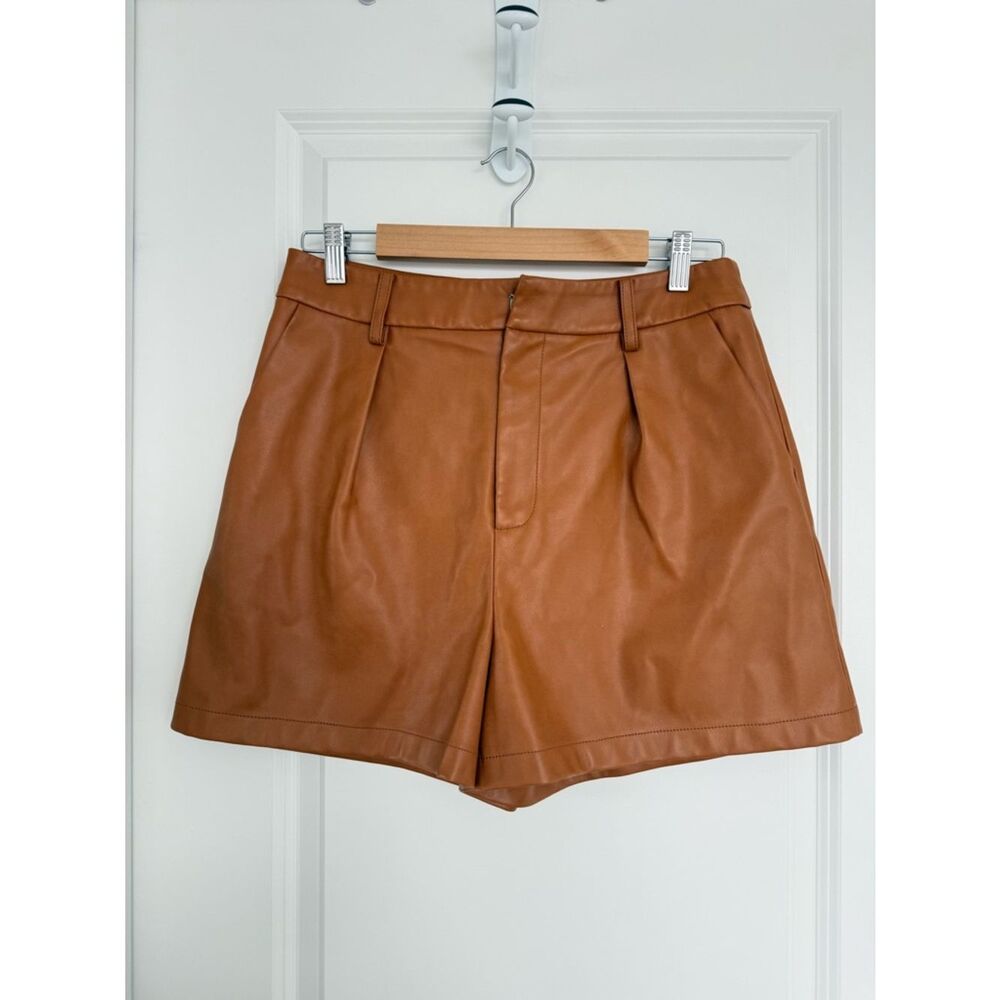 7 FOR ALL MANKIND |  Cognac High-Waist Faux Leather Tailored Shorts